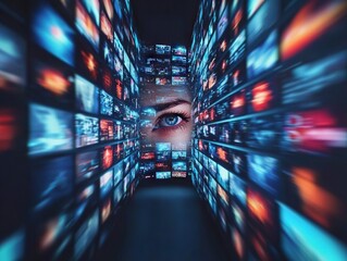 Aufkleber - Exploring digital art eye-catching visuals in a futuristic gallery virtual environment immersive experience