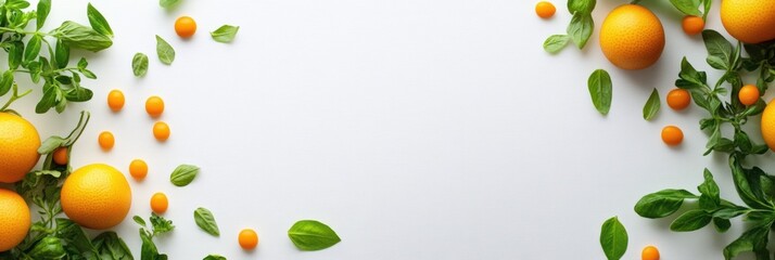 Poster - Fresh citrus fruits and green herbs arranged on a bright background with space for text or design elements. Generative AI