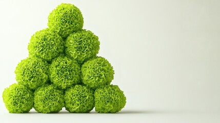 Poster - Isolated on white background a stack of lettuce heads arranged in a pyramid form emphasizing freshness Stock Photo with side copy space
