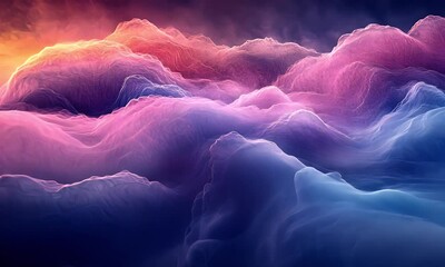 Wall Mural - A digital artwork depicting abstract waves of colorful clouds, blending warm and cool tones, creating a serene and dreamy atmosphere.