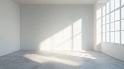 Aufkleber - Bright and Minimalist Modern Studio Apartment Interior with Large Windows Casting Soft Shadows on Concrete Floor