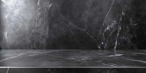 Poster - Dark marble texture background with polished surface and deep veins suitable for product display and copy space.