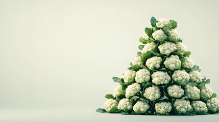 Poster - Isolated on white background a stack of broccoli heads arranged in a pyramid formation emphasizing freshness Stock Photo with side copy space