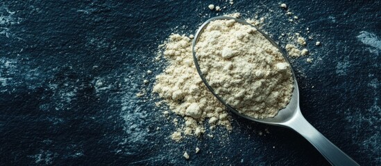 Aufkleber - Spoon with powder on dark surface overhead view with copy space for text or graphics