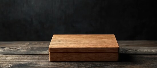 Poster - Wooden Box on Dark Background with Copy Space for Text or Branding