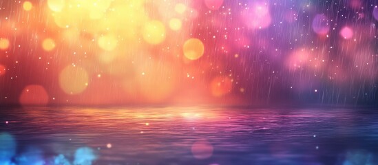 Poster - Colorful bokeh light reflections on water surface with gradient background and copy space for text