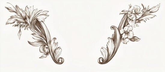 Poster - Vintage floral design elements with intricate detailing on a light background featuring copy space for text placement
