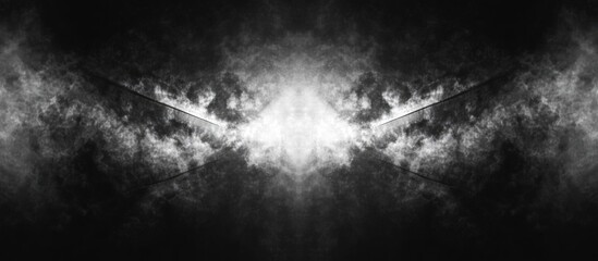 Aufkleber - Abstract black and white smoky texture with symmetrical patterns and copy space for text placement