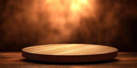 Poster - Wooden Round Table with Warm Background and Copy Space for Product Display or Text Placement