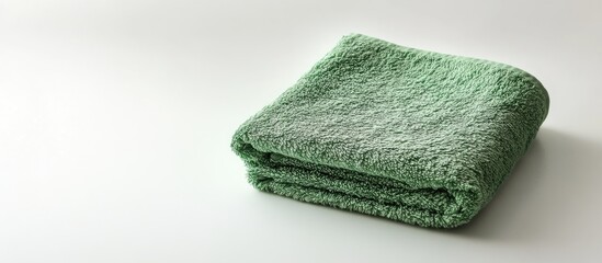 Poster - Green folded towel on a light background with ample copy space for text placement