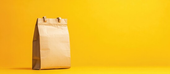 Poster - Brown paper bag on a vibrant yellow background with ample copy space for text placement