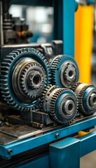 Poster - Close-Up Of Industry Gears And Cogs, Manufacturing, Machine, Industrial Background, Abstract, Metal