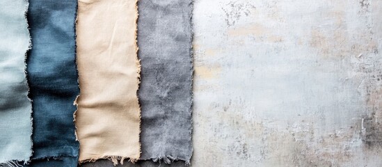Poster - Colorful fabric swatches arranged in a row with a textured background and ample copy space for text placement