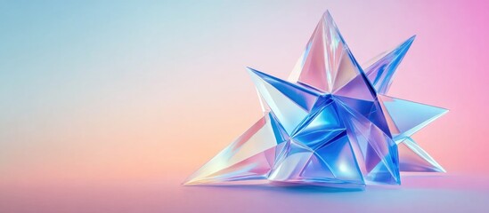 Poster - Geometric crystal shapes on gradient pastel background with copy space for text placement