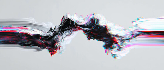 Poster - glitch effect creating distorted data with vibrant colors and a fragmented appearance