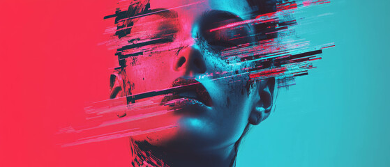 Poster - Digital glitch effect creates aesthetic fragmentation in vibrant colors
