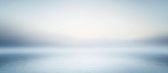 Poster - Soft blurred background of calm water surface reflecting light with a pale gradient sky and ample copy space for text placement