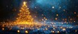 © NFTNexus - Festive Christmas tree adorned with golden lights surrounded by a snowy landscape and soft falling snowflakes Copy Space
