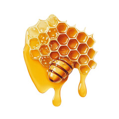 Poster - A close-up image of a honeycomb filled with honey dripping down with a bee.