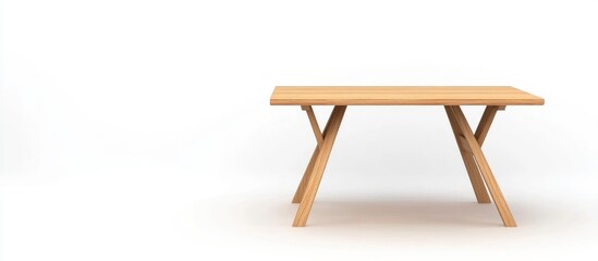 Aufkleber - minimalistic wooden table with crossed legs on a plain white background with copy space for text ins