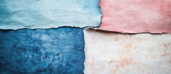 Poster - Textured pastel colored paper scraps with torn edges on a flat surface Copy Space