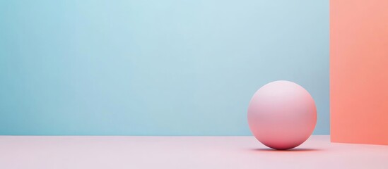 Fototapete - Modern Brand Identity and Marketing Concept Featuring a Pale Pink Sphere on a Light Blue Background with Coral Accent Wall and Empty Space for Text