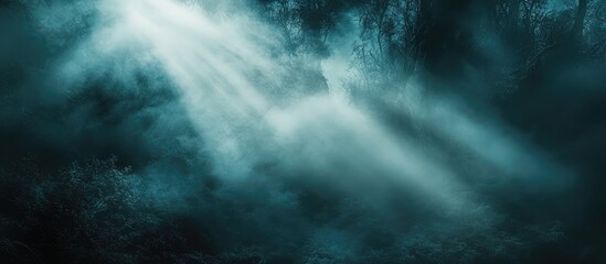 Poster - Mysterious underwater scene with light rays penetrating dark water depth Copy Space
