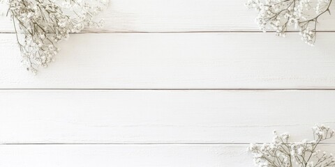 Poster - Delicate white flowers on rustic wooden surface with ample copy space for text or design elements