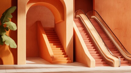 Poster - Modern Interior with Colorful Staircase and Escalators Design