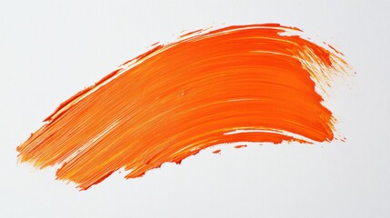 Wall Mural - Vibrant Orange Acrylic Paint Stroke on White Background