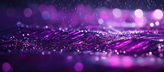 Aufkleber - Abstract close-up of shimmering purple water surface with bokeh effect and rain droplets creating a vibrant textured background Copy Space