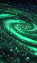Poster - Abstract swirling green galaxy with glittering particles and a deep space background