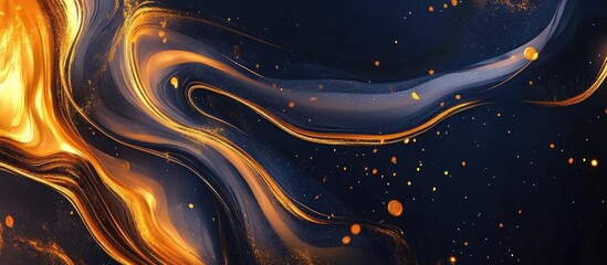 Aufkleber - Abstract swirling golden and blue patterns with texture and depth against a dark background Copy Space