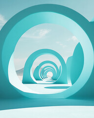 Aufkleber - Futuristic turquoise arches in a desert landscape with clear blue sky