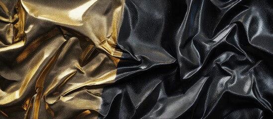 Aufkleber - Black and gold crumpled metallic silk fabric texture with deep folds and shadows ideal for background design with Copy Space
