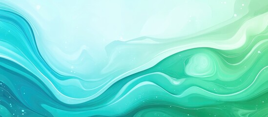 Aufkleber - Abstract fluid watercolor background in shades of turquoise and mint with soft curves and copy space for text placement.