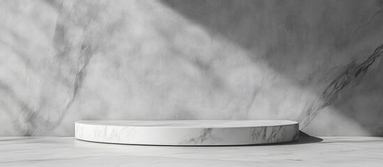 Aufkleber - White marble round pedestal display with natural lighting and shadows on a textured gray background Copy Space