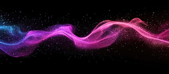 Aufkleber - Colorful abstract wave patterns with glowing particles on a dark background featuring ample Copy Space for versatile design applications.