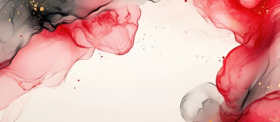 Poster - Abstract fluid ink painting in shades of red, black, and gold with soft edges and ample copy space for text placement