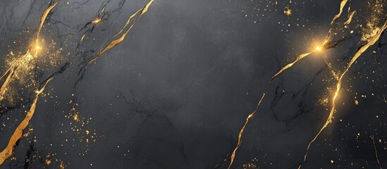 Aufkleber - Abstract black marble background with golden veins and glimmers of light suitable for luxury design, Copy Space available.