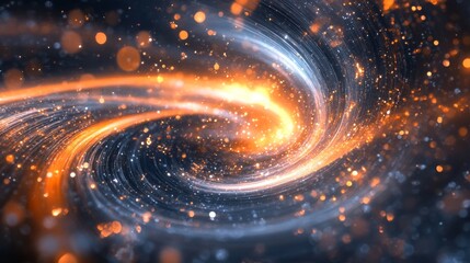 Poster - Abstract swirling galaxy with orange and blue lights, digital rendering, cosmic energy