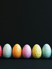 Wall Mural - Colorful Easter eggs lined up side by side on a trendy black background.