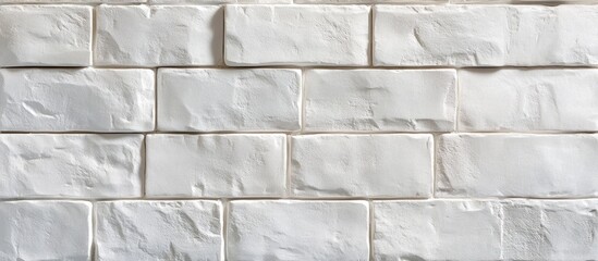 Wall Mural - White textured brick wall background with uneven surface and clear copy space for text placement.