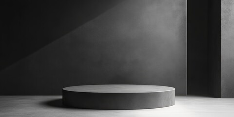 Canvas Print - Minimalist studio background with round concrete platform and dark textured walls, ideal for product display. Copy Space available.