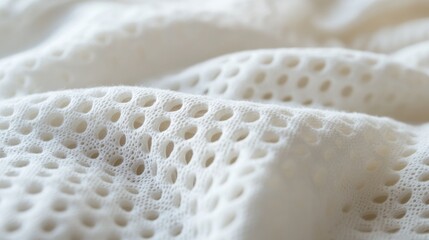 Sticker - White mesh fabric texture with perforations and soft folds suitable for background or textile design Copy Space