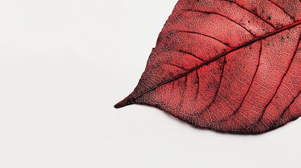 Poster - Red Leaf on Light Background with Copy Space for Text Placement