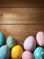 Wall Mural - Easter background. Colorful easter eggs on. wooden background.