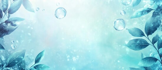 Aufkleber - Aqua Blue Background with Bubbles and Leaves for Copy Space Design