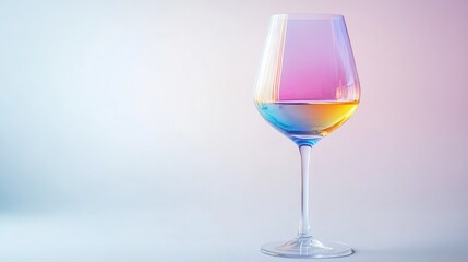 Canvas Print - Colorful wine glass with gradient hues of pink and blue against a soft blurred background and ample copy space