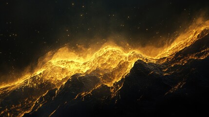 Poster - Golden Wave of Light Over Dark Terrain with Copy Space for Text Overlay